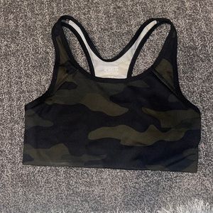 Army green and black PINK sports bra